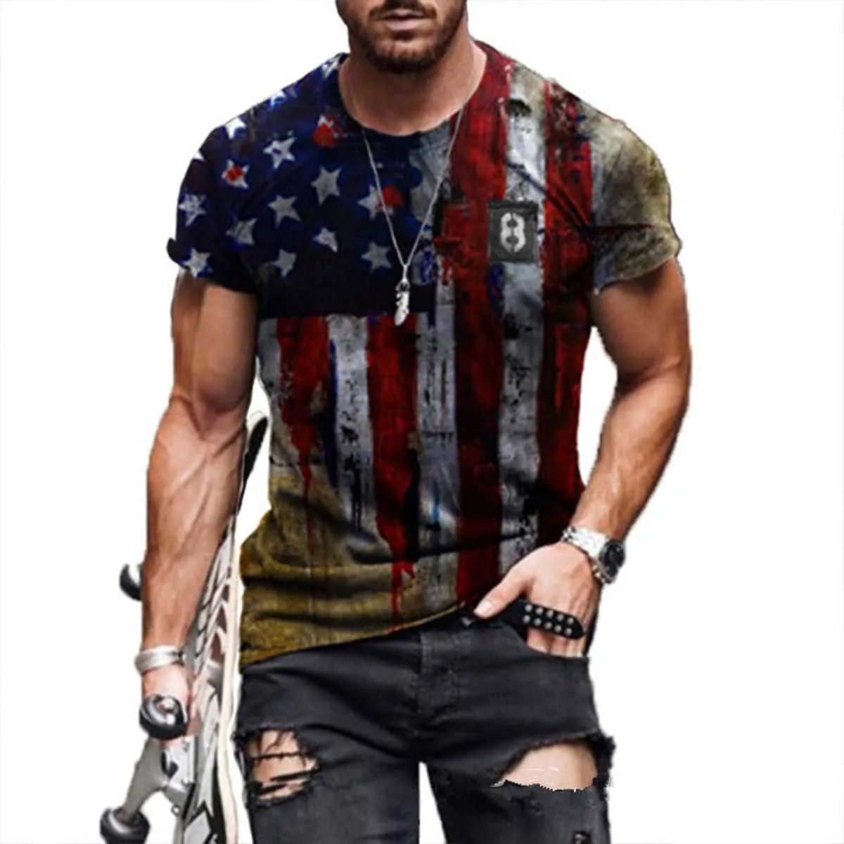 2023 hommes mode T-shirt étoile drapeau impression à manches courtes T-shirt hommes t-shirts marques {catégorie}