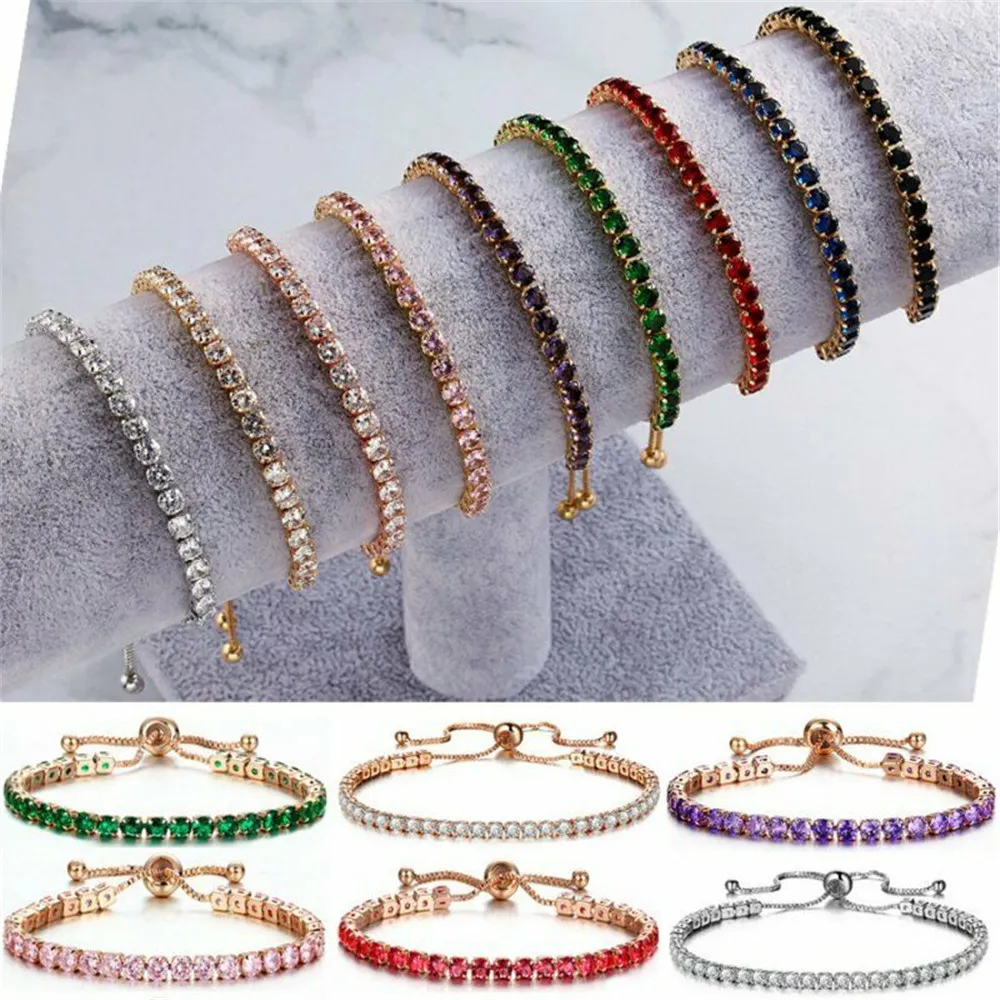 Il braccialetto da tennis Accessori di moda Braccialetto di cristallo Regalo di compleanno Bracciali regolabili con pietre preziose di diamanti