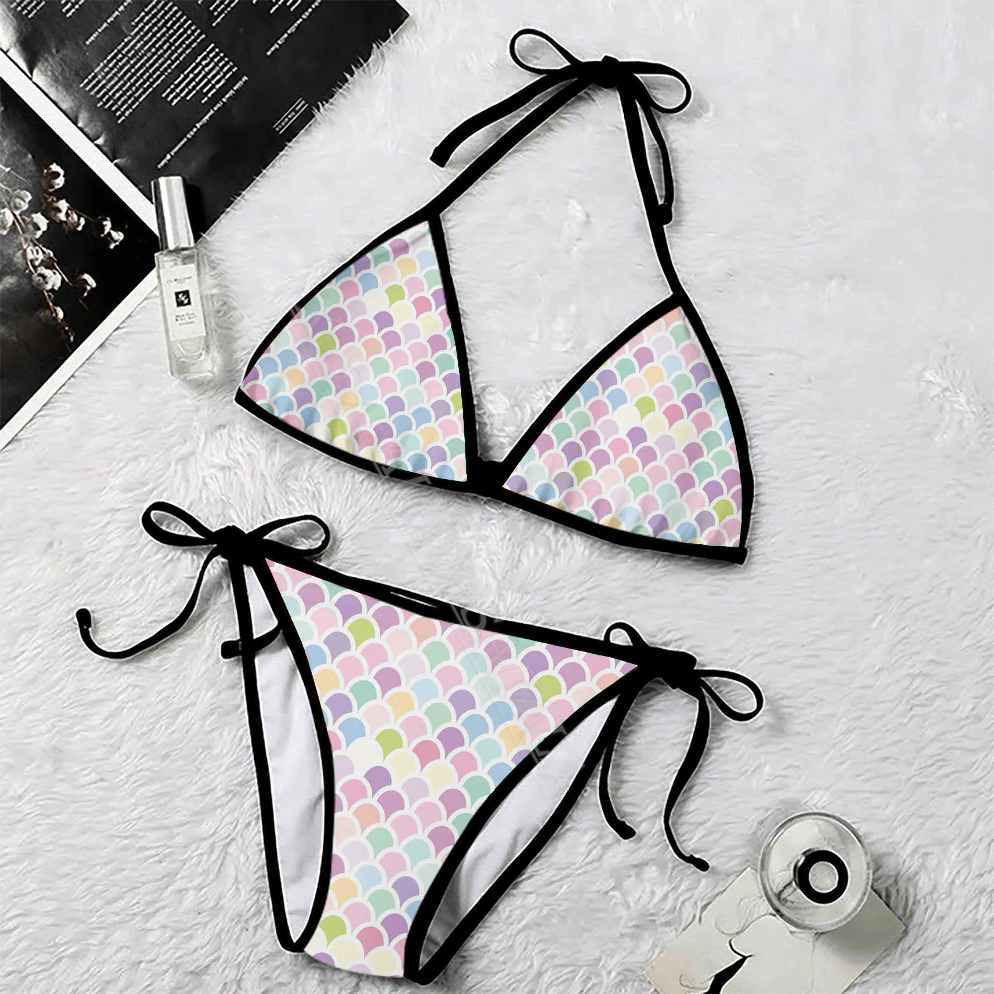 Kvinnors badkläder Färgglada sjöjungfruskalor Squama Animal 3D Print Women Micro Triangle Bikini Summer Beachwear Mankini Söt Sexig Beach Suit7 Z0613