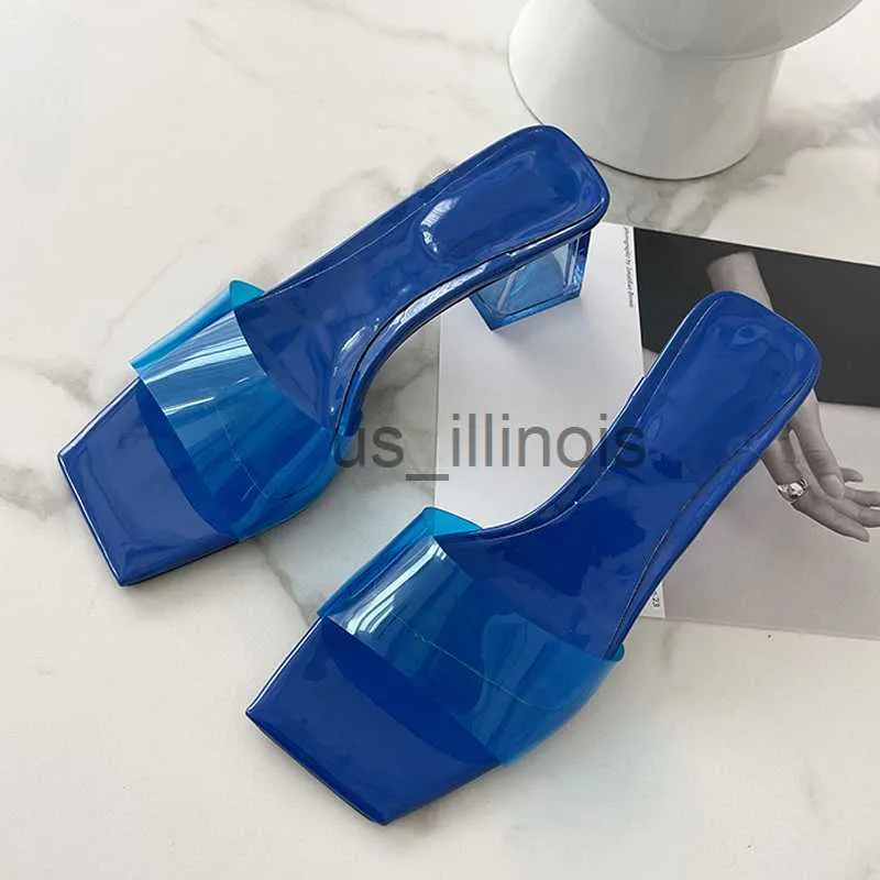 Slippers Zomer Slippers Vrouwen Blauw Groen PVC Transparante Schoenen Muilezels Slides Mode Open Teen Clear Hakken Strand Jelly Sandalen maat 35-40 J230613