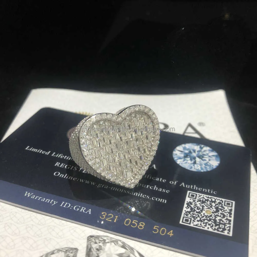 Bague Hip Hop personnalisée bague Moissanite Pass testeur de diamants congelé argent coeur Couple bague 10k 14k bijoux Hip Hop