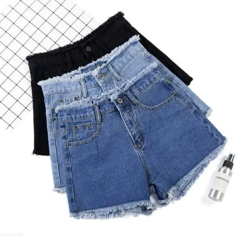 Kobiety szorty 2023 Letnia kobieta dżinsy High Haist Fashion Rough-Edges Denim Short Pants Schoolgirl Spodnie Niebieskie czarne białe dżinsy