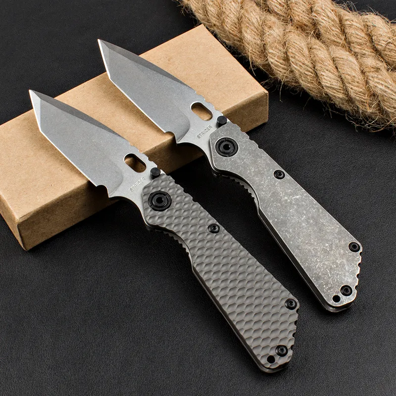 Strider High End LC Pocket Folding Knife D2 석재 세척 Tanto 포인트 블레이드 CNC 양극화 TC4 티타늄 합금 손잡이 야외 EDC 전술 나이프