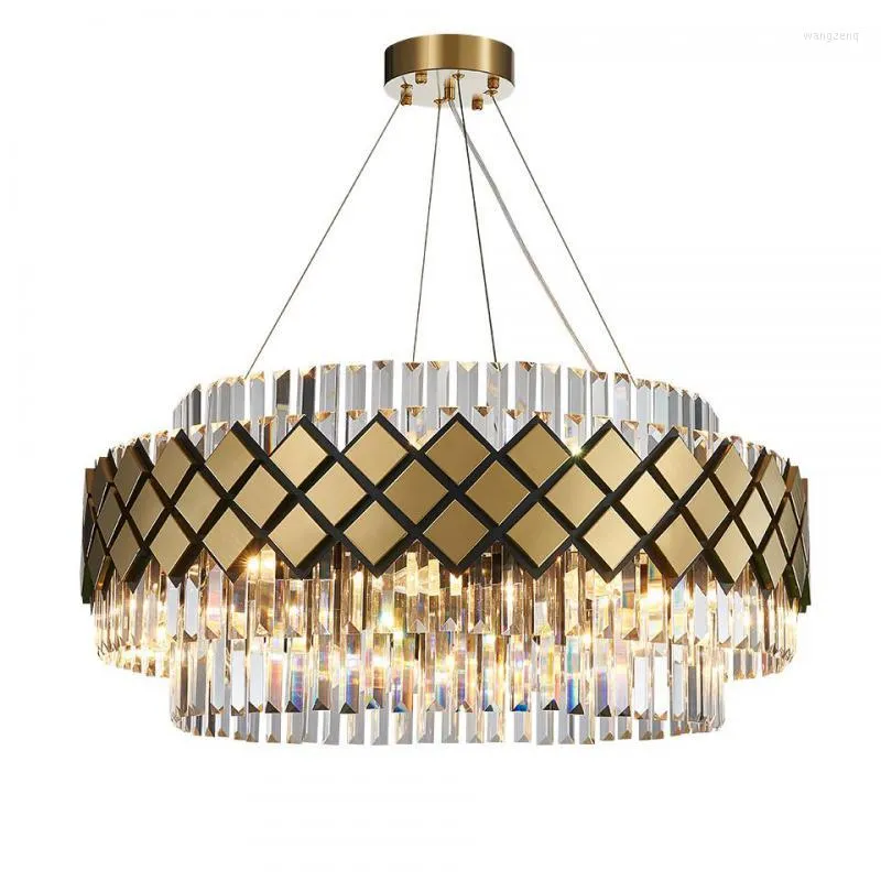 مصابيح قلادة حديثة Art Deco Crystal Clear Clear Designer LED Gold Lighting Luster Suspension Luminaire Lampen لغرفة المعيشة