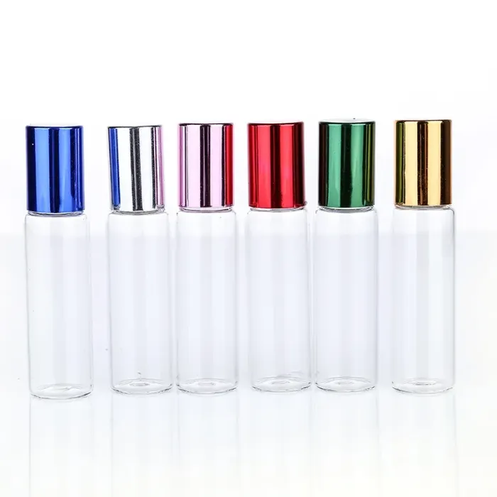 10ml Clear Glass Essential Oil Roller Bottles with Glass Roller Balls Aromatherapy Perfumes Lip Balms Roll On Bottles