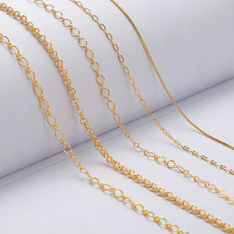 Chains for Diy Jewelry Making Supplies Kits 18k Gold Plated for Adults Materials Accessories Findings & Components Box Chain Wholesale