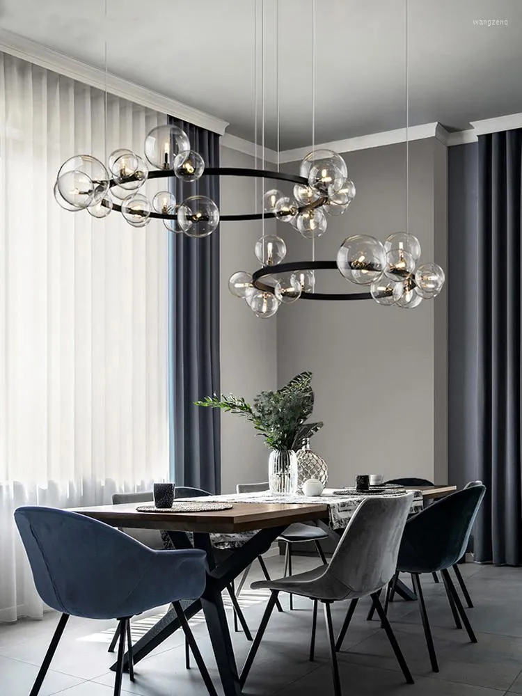 Chandeliers Nordic Living Room Lamp Simple Modern Atmosphere Light Luxury Bubble Dining Chandelier Glass Bulb Hanging