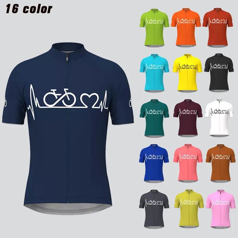 Cycling Shirts Tops Bike Heartbeat Mens Jersey Summer Short Sleeve Shirt Mountain Road QuickDry 230612