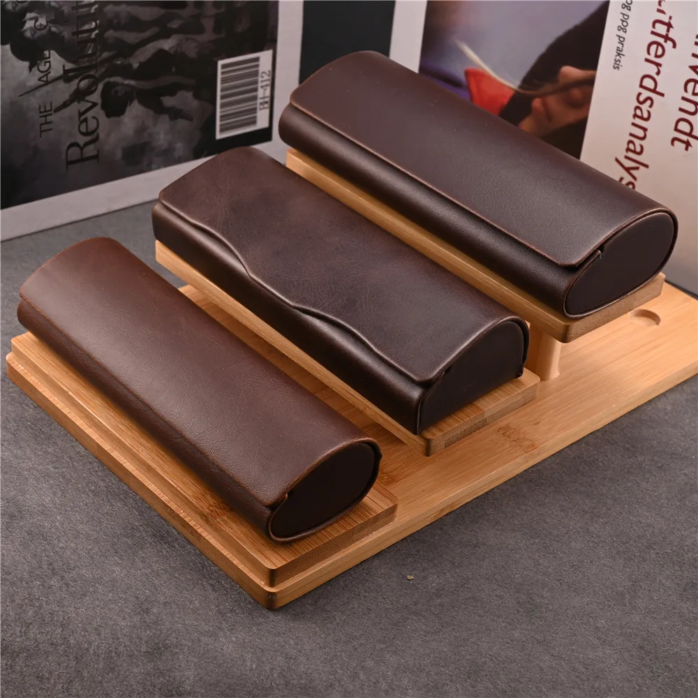 Sunglasses Cases Vazrobe PU Leather Glasses Case Brown spectacles Box Reading Glasses Storage Clean Cloth Free Send 230612