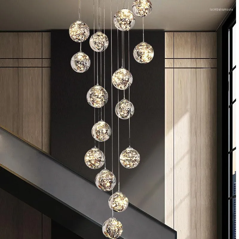 Lampadari Led Art Lampadario Lampada a sospensione Luce moderna Sfera di vetro Illuminazione Scala Loft Starry Living DiningRoom Decor Apparecchio a sospensione