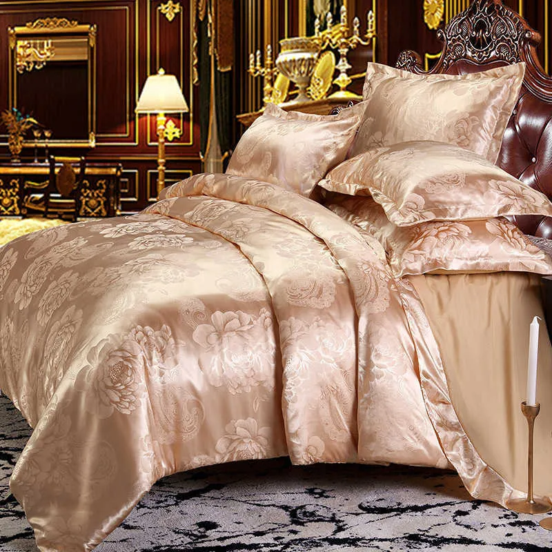 Conjuntos de cama 4 pçs Conjuntos de cama de luxo para casamento Jacquard QueenKing Size Conjunto de capa de edredão Roupa de cama Casos de linho Dropshipping Z0612