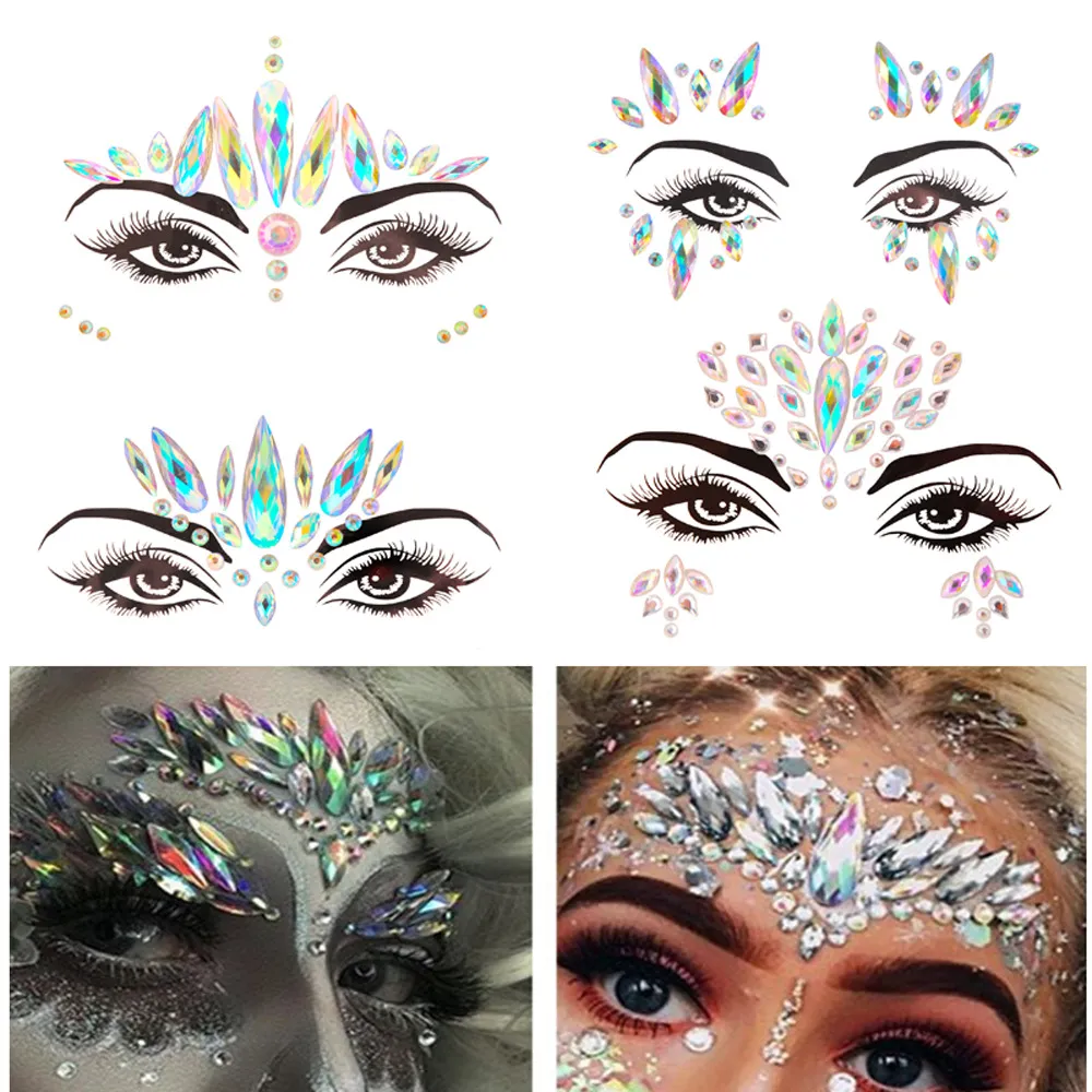 3d akryl glitter strass tillfällig sexig ansikte tatuering klistermärke diy barn semesterfest maskerad kropp ansiktsmycken tatuering