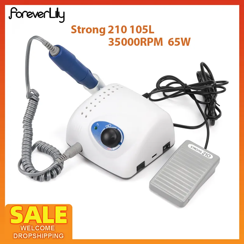 Zestawy do paznokci 35000 rpm maszyna wiertła Strong 210 105L 65 W Manicure Pedicure żel Urządzenie do szlifowania bity 230613