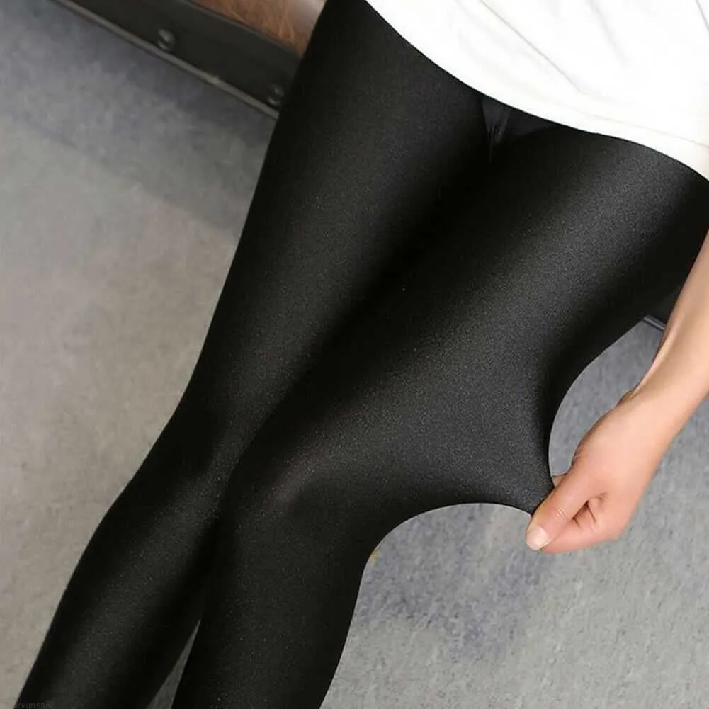 Leggings da donna Vendita calda solido sexy lucido nero sottile elastico da donna a vita alta stretch skinny leggings lucidi pantaloni slim fit plus size