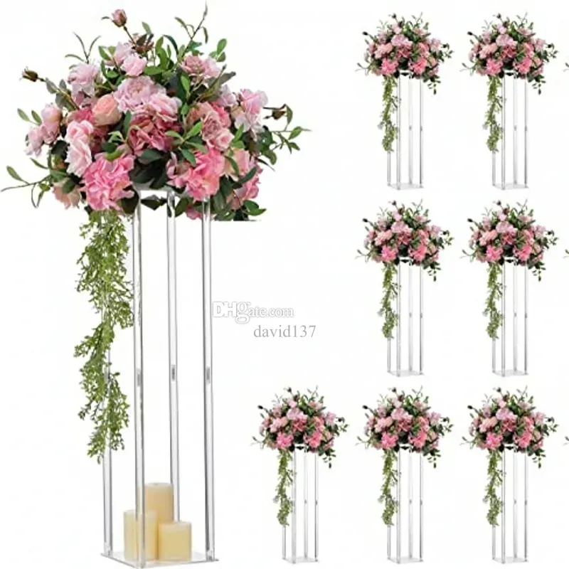 50 à 120 cm de haut) Colonne de fête de mariage Acrylique Transparent Porte-fleurs Stands Vases Cadre d'affichage Événement Anniversaire Route Plomb Plante Étagère pour la maison D005