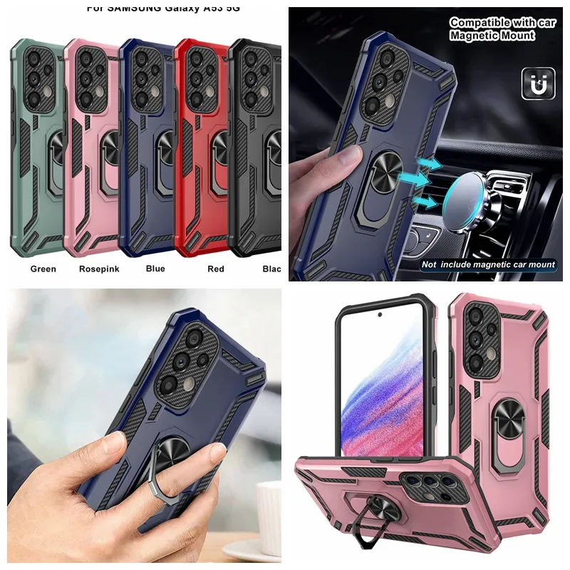 Bilhållare Metal Finger Ring Bracket fodral för iPhone 15 Pro Max 14 Plus 13 12 11 Hard PC TPU Defender Armor Hybrid Sock Proof Impact Combo Heavy Kickstand Phone Cover