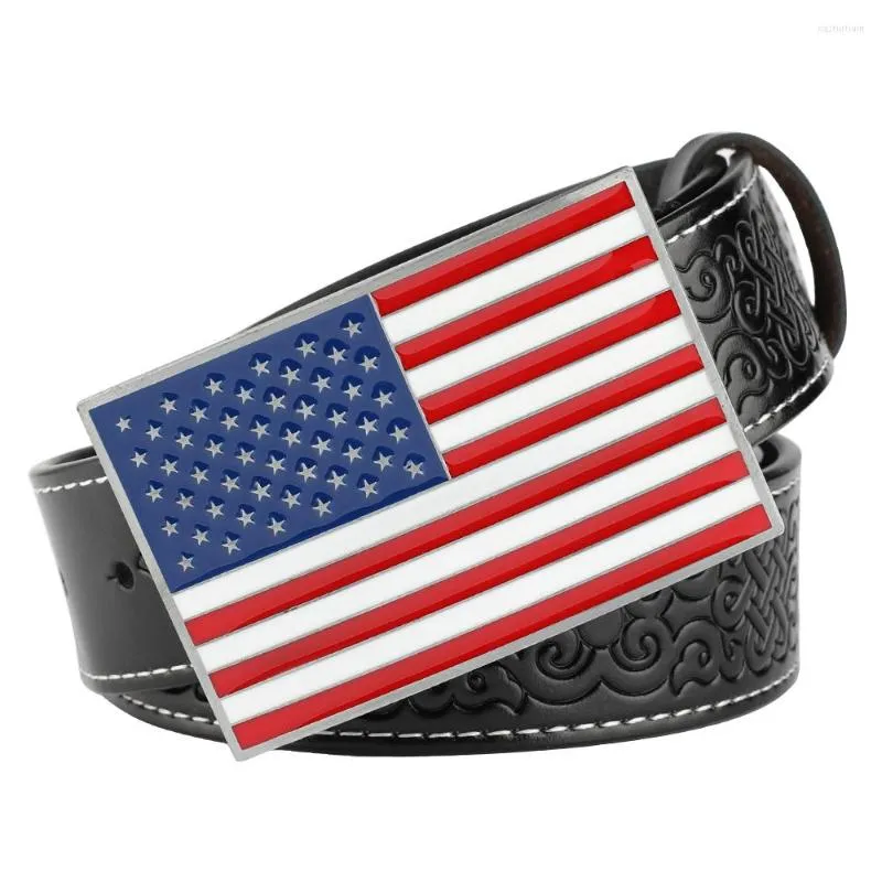 Gürtel, geprägter Gürtel aus echtem Leder mit amerikanischer Flagge