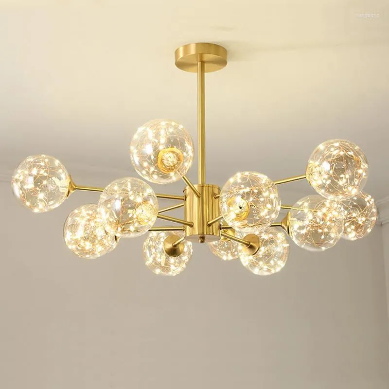 Chandeliers Nordic Living Room Led Chandelier Gypsophila Lighting Lustre Gold Metal Foyer Glass Globe Fixtures