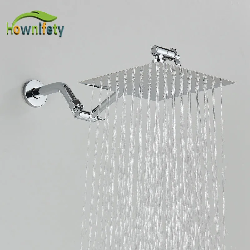 Bathroom Shower Heads Hownifety Chrome Shower Heads 81012 Inch Rain Water-saving Top Spray Wall Mount Fold Shower Arm Extend Freedomly Bathroom Head 230612