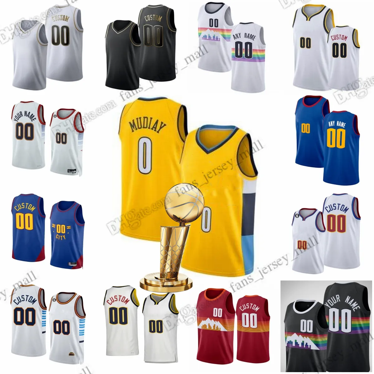 Benutzerdefinierte 2023 Finals Champions Patch Jamal Jokic Murray bedruckte Basketballtrikots Aaron Gordon Kentavious Caldwell-Pope Michael Porter Benutzerdefinierter beliebiger Name und beliebige Nummer