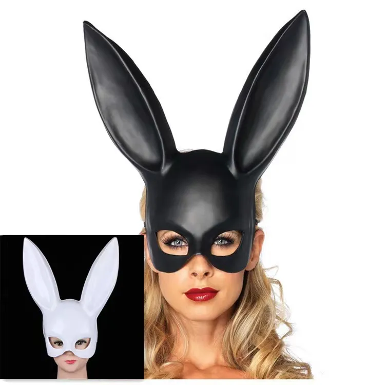 Noir Sexy lapin oreille masque femmes fille blanc mignon lapin longues oreilles Bondage masque Halloween mascarade fête Cosplay Costume accessoire 91QH