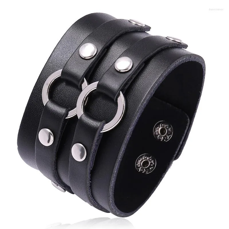 Charm-Armbänder, Armband, Vintage-Stil, echtes Leder, Marke Punk, breite Manschette für Herren