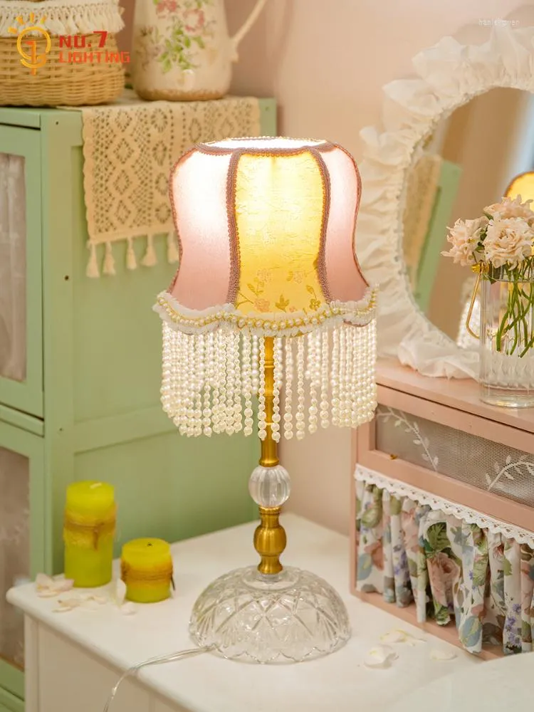 Table Lamps French Vintage Retro Atmosphere Pink Tassels Lamp Led E27 Princess/Girl's Room Bedside Bedroom Desk Lights Coffee