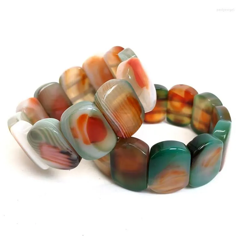 Strand Natural Stone Colorful Green Peacock Agates Bracelet Women Elegant Square Block Splicing Bangles Jewelry Party Gifts