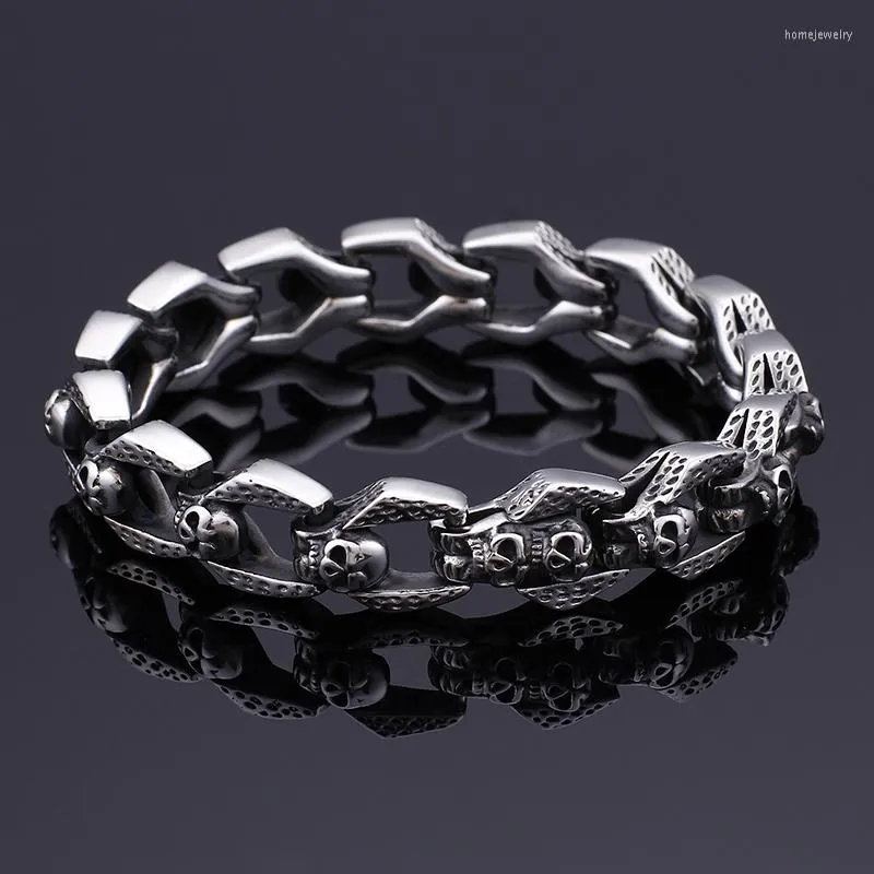 Link Bracelets Stainless Steel Chain Silver Color Skull Easy Clasp Party Jewelry For Men