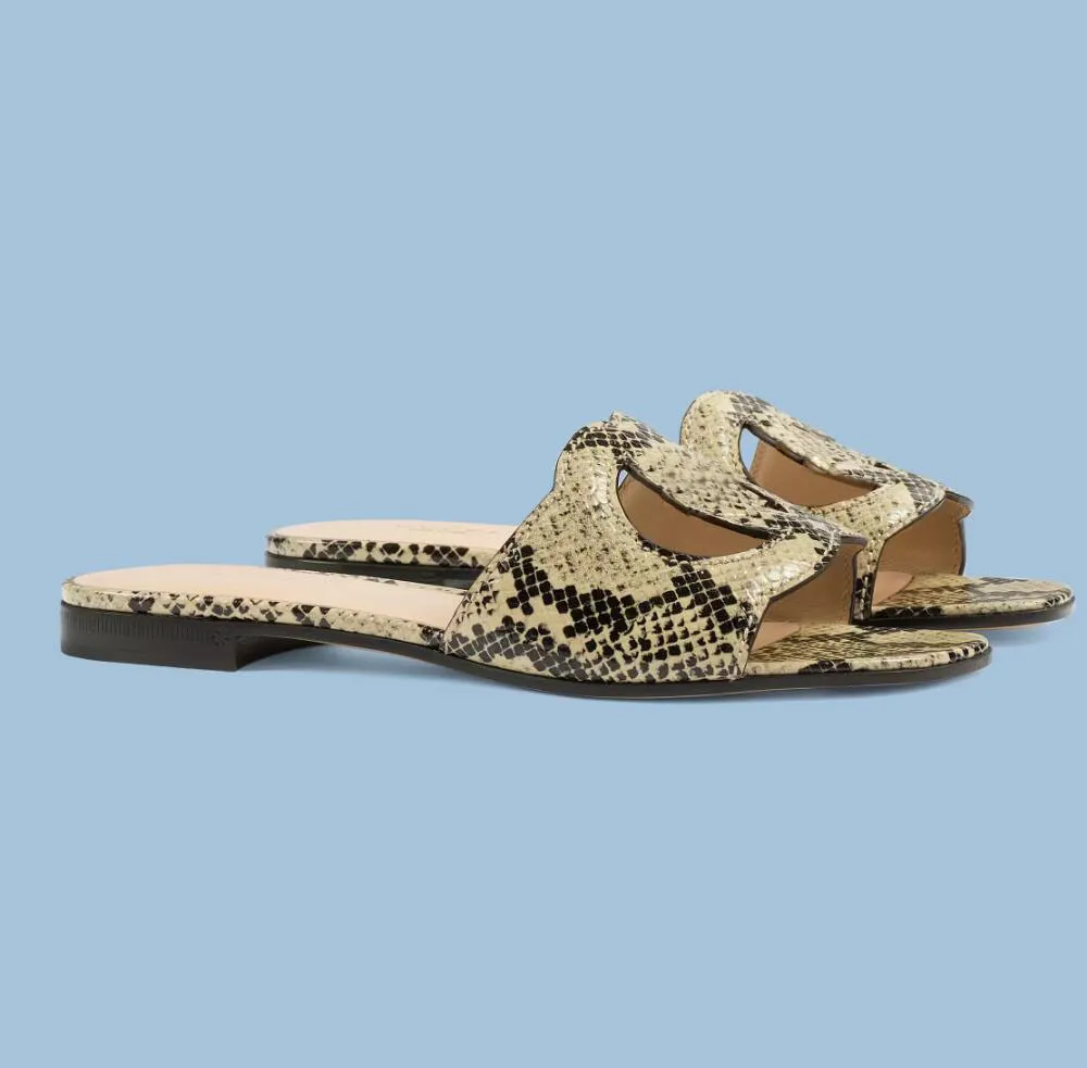 Été Luxe Femmes Interlocking G Cut-out Sandales Chaussures Slip On Slide Flats Summer Luxury Flip Flops Lady Pantoufles Casual Sandalias EU35-43 Boîte d'origine