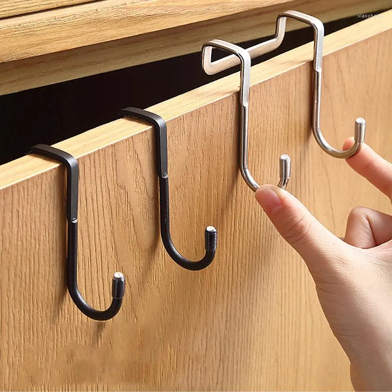 Hooks 304 Stainless Steel Hook Free Punching Double S-Shape Kitchen Bathroom Cabinet Door Back Type Multifunction Storage Hanger