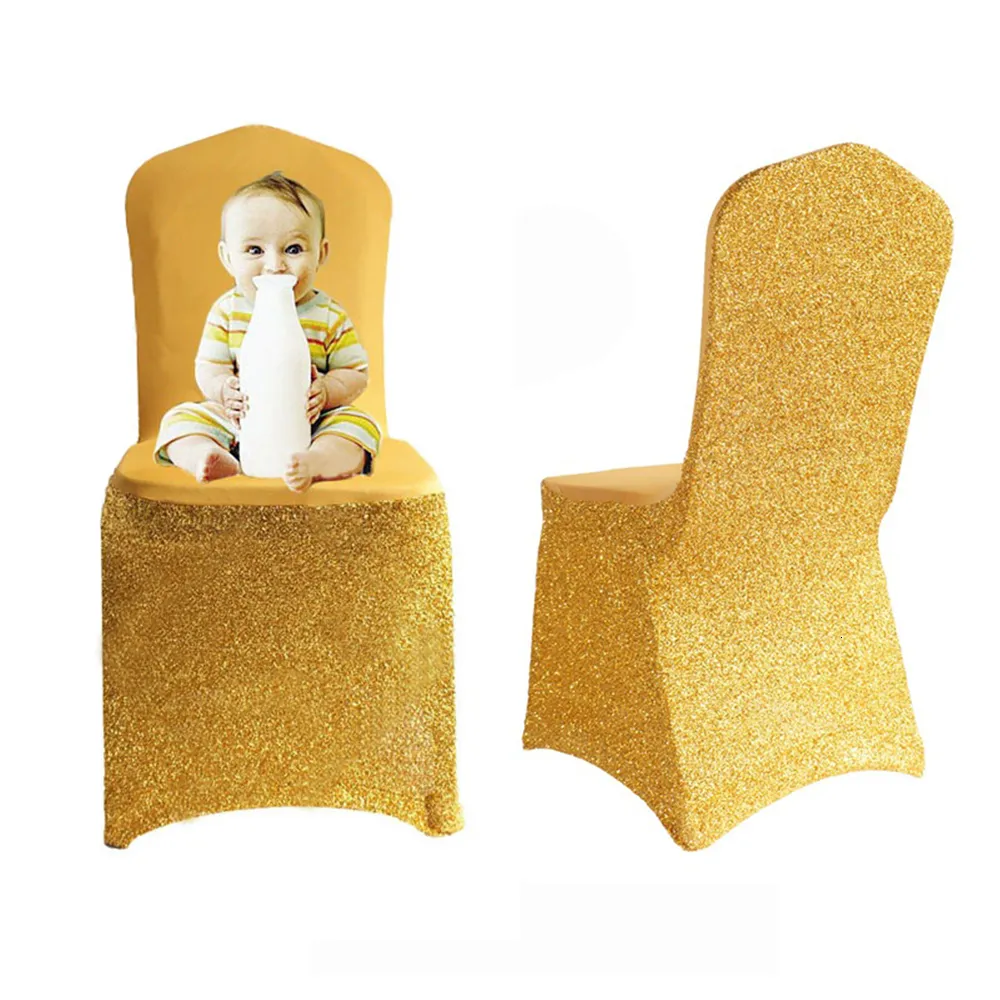 Chair Covers 1/2/4pcs Spandex Glitter Chair Covers Gold Silver Elastic Stretch Sequin Chair Cover for el Banquet Party Wedding Decoration 230613