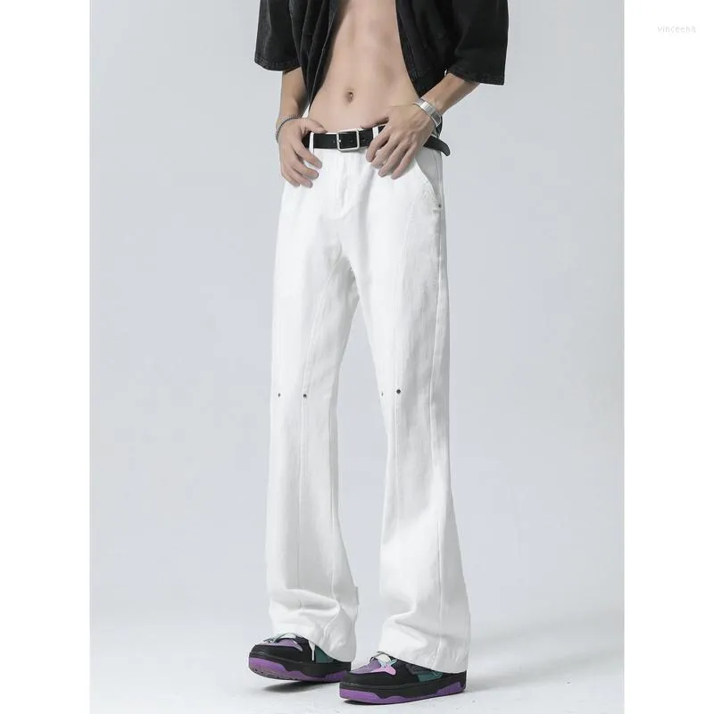 Jeans pour hommes été noir blanc hommes Slim mode décontracté droit Streetwear coréen pantalon évasé hommes Denim pantalon M-2XL