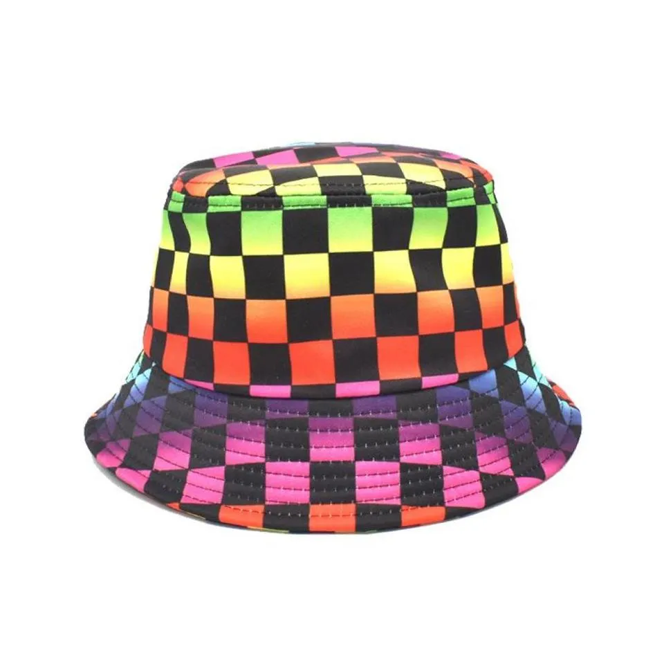 Unisex punk harajuku hiphop hink hatt tiedye regnbåge rutig rutig tryck bred grim solskyddsmedel panama fiskare cap hattar67290762814