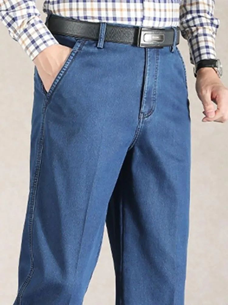 Jeans pour hommes printemps et été mince d'âge moyen hommes âgés lâche droite taille haute profonde entrejambe affaires décontracté papa pantalons longs