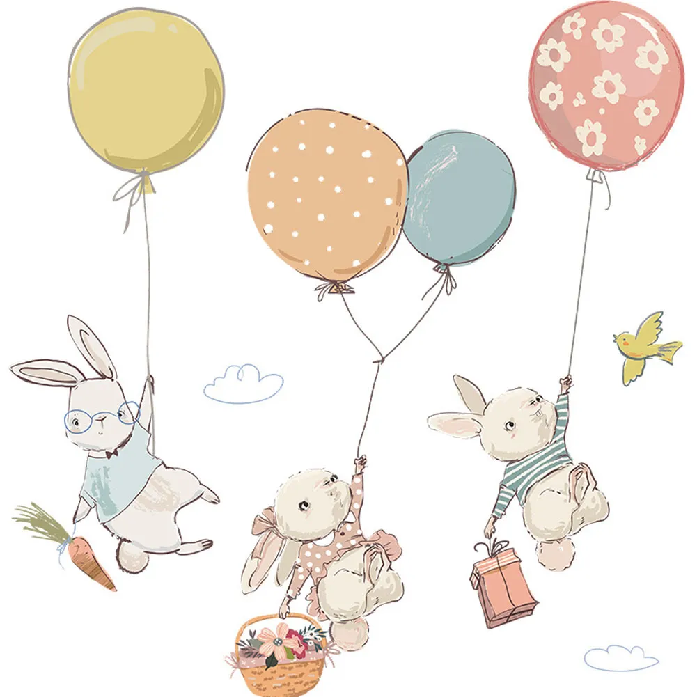 Mignon lapins amis Stickers muraux bébé filles chambre décor pépinière autocollant amovible PVC lapin Stickers muraux décoration de la maison peintures murales