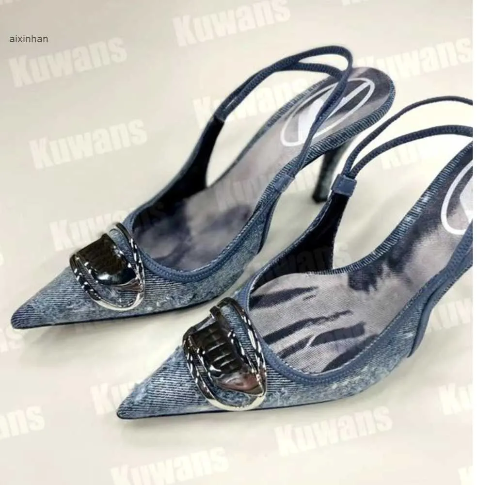 D-Venus SB Denim Hakken Slingback Dames Sandalen Pumps D Kittie Canvas D Venus Strand Zomer Luxe Designer Hoge Slipper Feest Sexy Bruiloften4