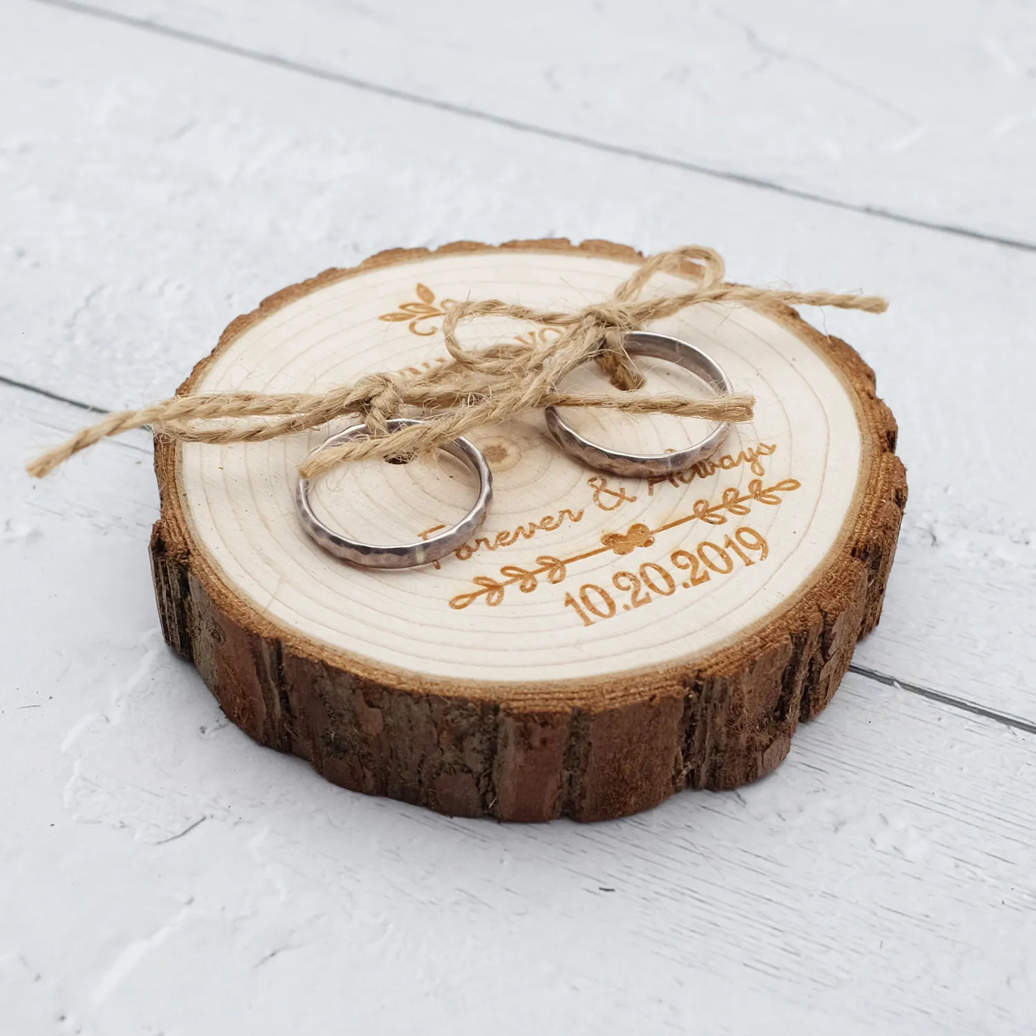 Other Event Party Supplies Personalized Ring Holder Custom Ring Tray Rustic Wedding Round Wood Slices Ring Bearer Proposal Engagement Gift Customized Names 230613