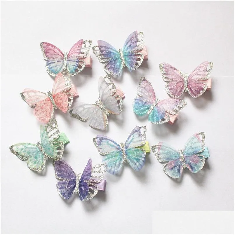 Accessoires De Cheveux Nouveau Bébé Papillon Conception Clips 20 Pcs / Lot Enfants Mignons Nouveauté En Gros Gaze Paillettes Princesse Drop Delivery Maternité Dhv0M