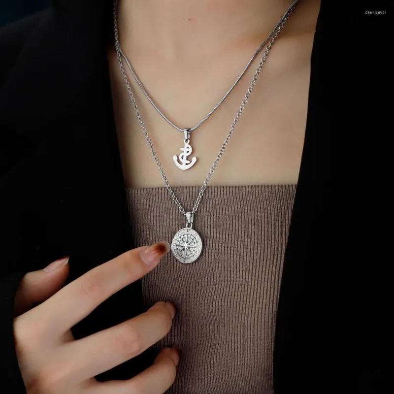 Kettingen Trendy Anker Ketting Roestvrij Staal Kompas Gelaagde Vrouwen Sieraden Gift