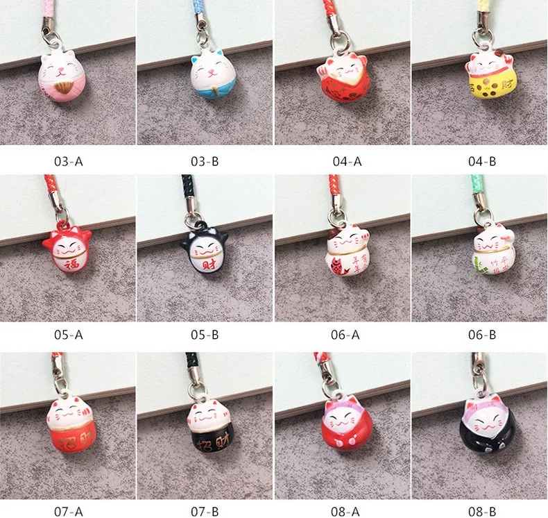 Liten grossist 10st mini Lucky Cat Chain Mobiltelefon Charm Strap Bell Cell Phone Pendant Lanyard Fashion Bag Accessories #703