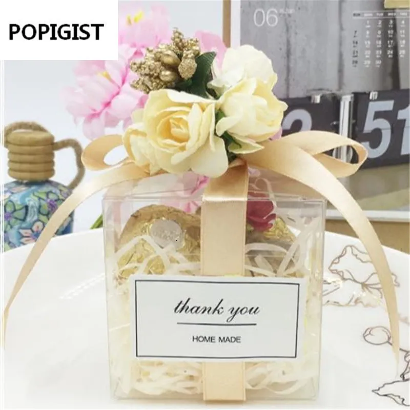 Pakiet prezentu Clear Square Wedding Favor Favor Pvc Pvc Przezroczyste imprezowe torby cukierki czekoladowe pudełka 5x5x5cm Caja de Dulces 50 230614