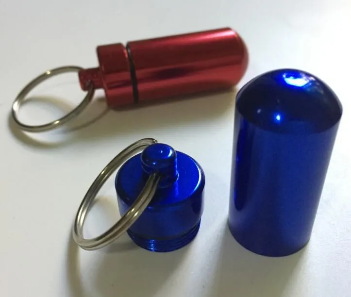 Key Holder Aluminum Waterproof Pill Box Bottle Holder Container Keychain Key Chain Pill Box Jar Storage 48mm*17mm Stash