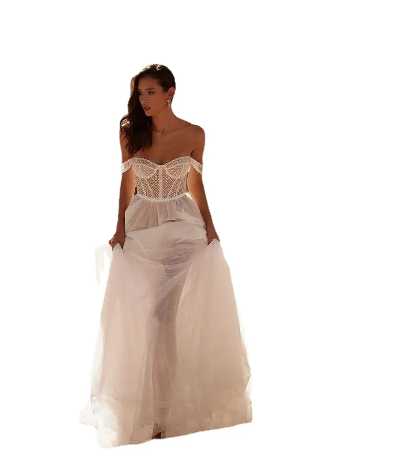 Julie Vino Abiti da sposa vintage Boho Off The Shoulder Abiti da sposa con applicazioni in pizzo Una linea Beach Vestido De Noiva