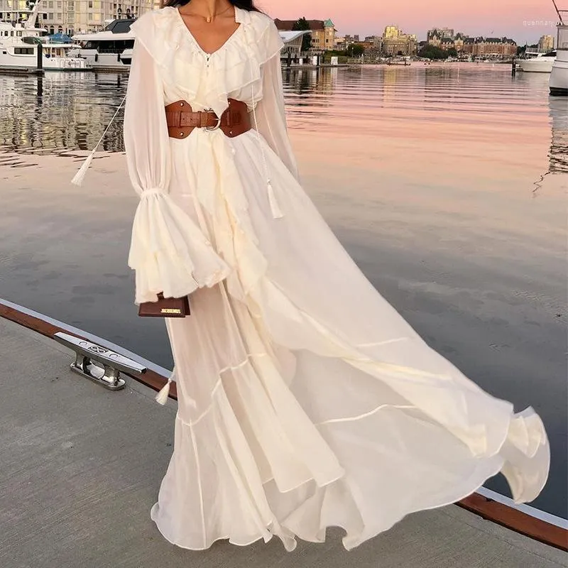 Costumi da bagno da donna Abito da spiaggia Estate 2023 Vestiti Sarong Prendisole per donna Copricostume Caftano Praia Lungo Autunno Allentato Scollo a V Chiffon