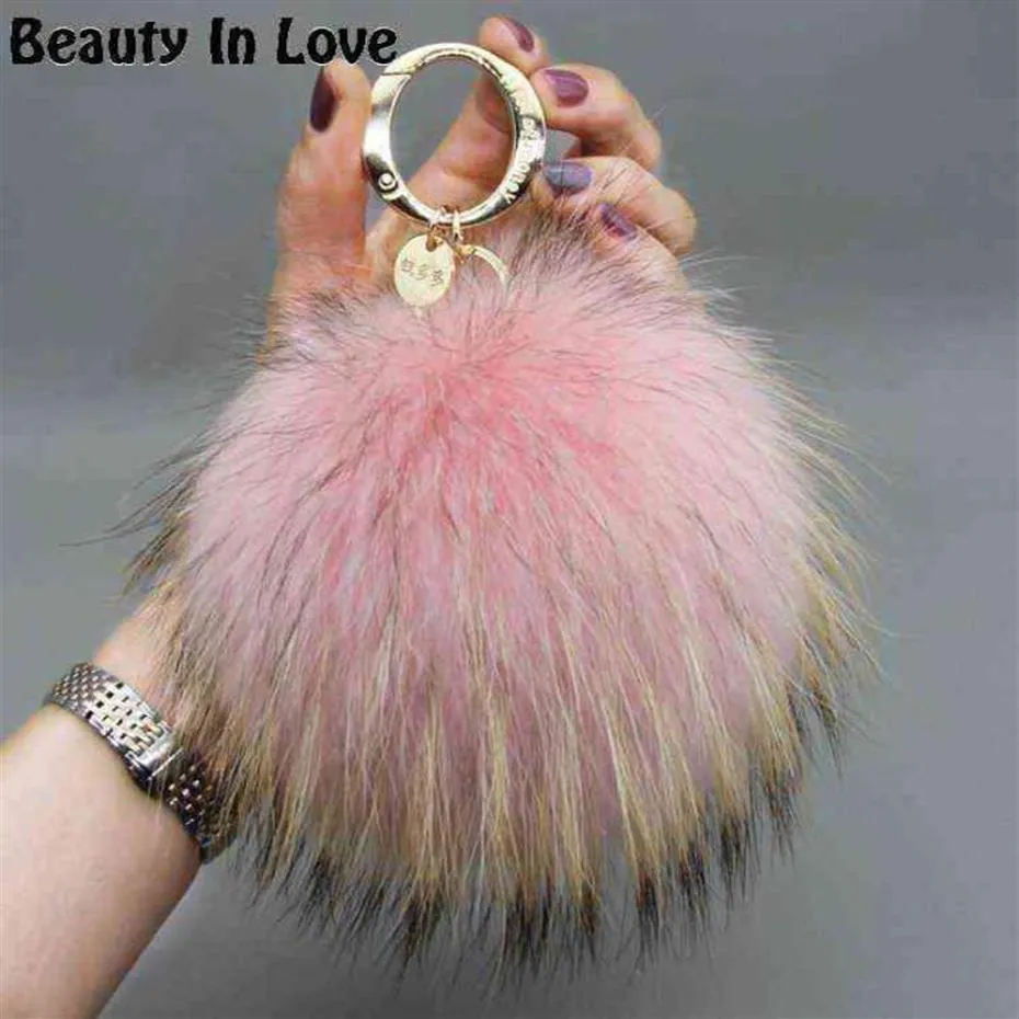 Lusso 15 cm Fluffy Real Fox Fur Ball Pom Poms Pelliccia Pompon Palla Portachiavi di alta qualità Portachiavi Anello in metallo Ciondolo per le donne F281 AA242B