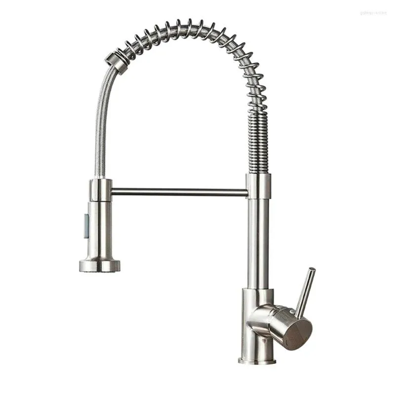 Robinets de cuisine SKOWLL Robinet à levier unique Pull Down Pulvérisateur Commercial Nickel brossé