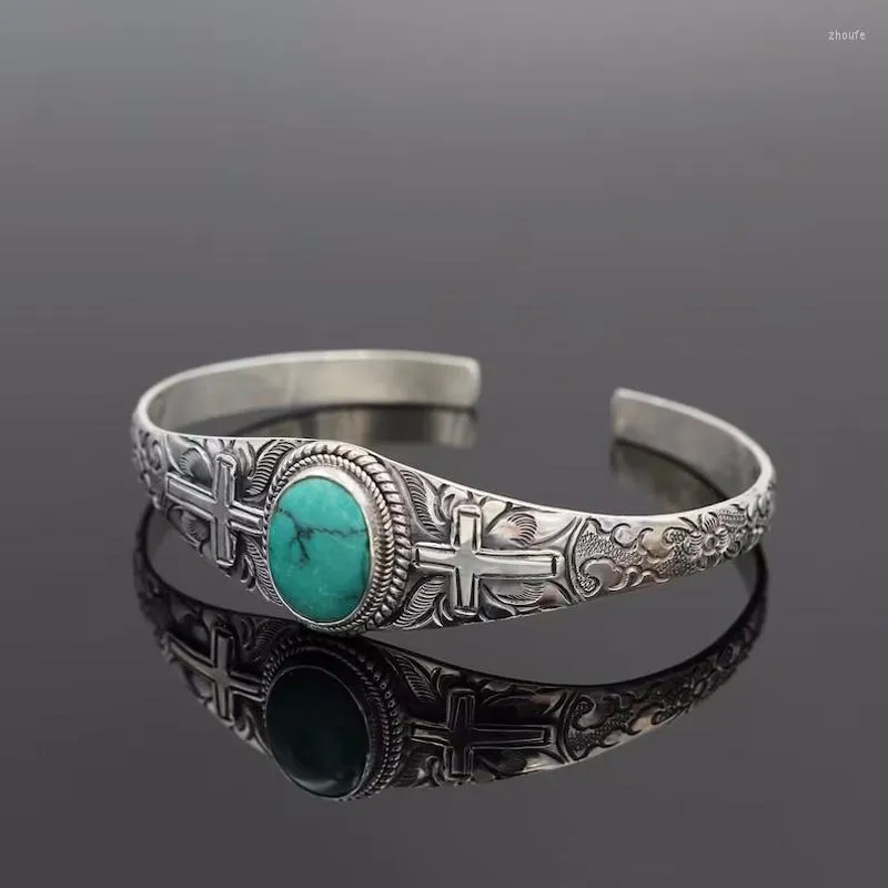 Bangle Tibetan Silver Color Women With Natural Stone