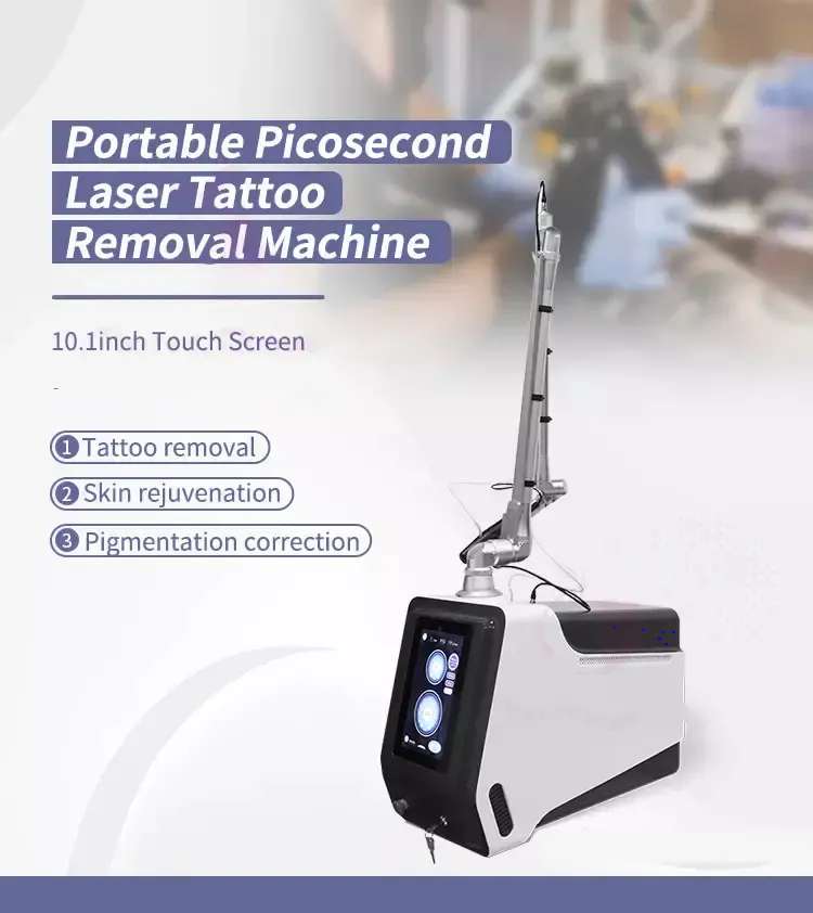 Professionell picosekund laser Q Switched ND: YAG 1064NM Protoble Laser Machine Tattoo Removal Pigment Eyeline Spots Ta bort enheten ND-YAG Pico Lazer Beauty Equipment