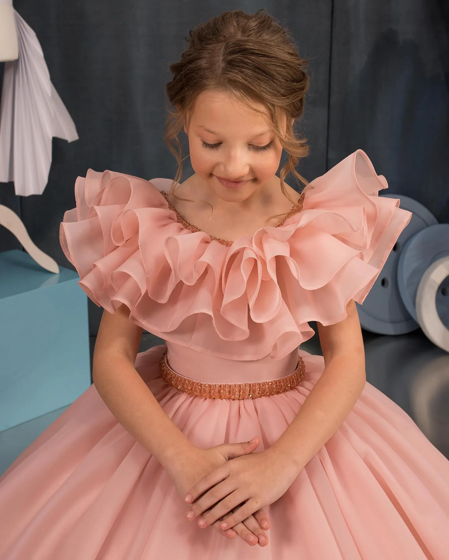 strapless open back dress White Square Neck Ruffles Pleated Flower Girl Dress – FancyVestido